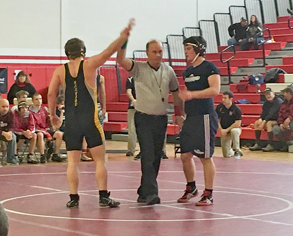 Harwood junior Alick Lord wins against a wrestler from Spaulding. Photo: Danielle Howes